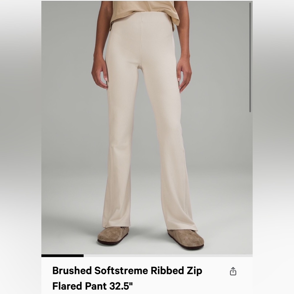 NWT Lululemon Brushed Softstreme Ribbed Zip Flare Pant in White Opal